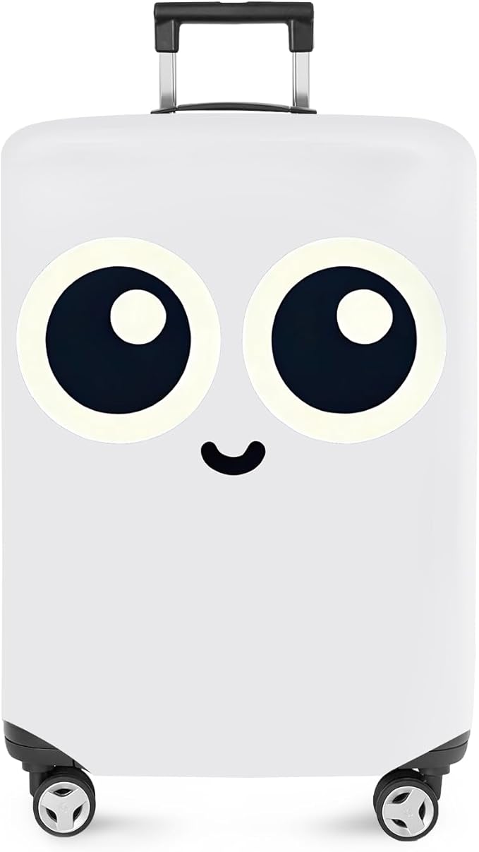 ANNA QUEEN Cute Smiley Face Luggage Cover, White Cartoon Suitcase Protector with Big Eyes Design, Stretchable, Washable Travel Cover for 24-26 Inch Luggage
