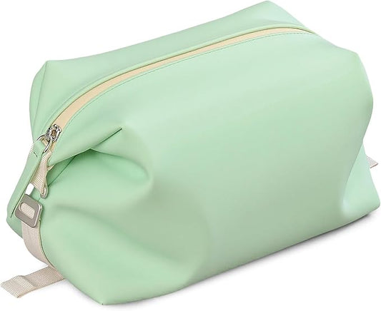 Vomgomfom 3L 6.5 Inch Silicone Toiletry Bag, Waterproof Leakproof Travel Cosmetic Organizer, Adjustable G-Buckle Compression Dopp Kit, Foldable Makeup Bag for Women & Men, Green