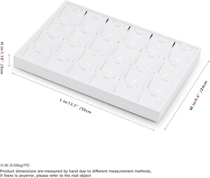 Oirlv Premium White Leather Stackable Jewelry Tray 24 Grid Jewelry Organizer Tray with Removable Inserts Cards Necklace Display Holder