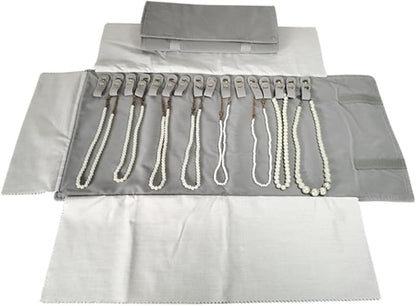 Premium Jewelry Roll Organizer for 16 Necklaces 55cm x 29cm Metal Snap & Velcro Closure - Ideal for Travel and Storage (Grey)