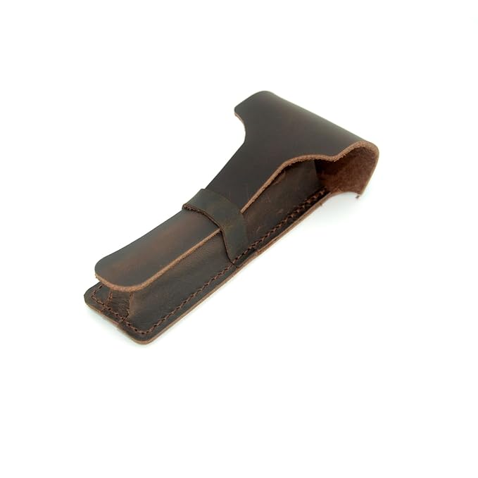 JJNUSA Handmade Sleeve Travel Pouch Leather Safety Razor Case, Double Edge Razor 4.5", Old Fashioned Razor Sleeve Shaving Accessories Men's Shaving Razor (Dark Brown)