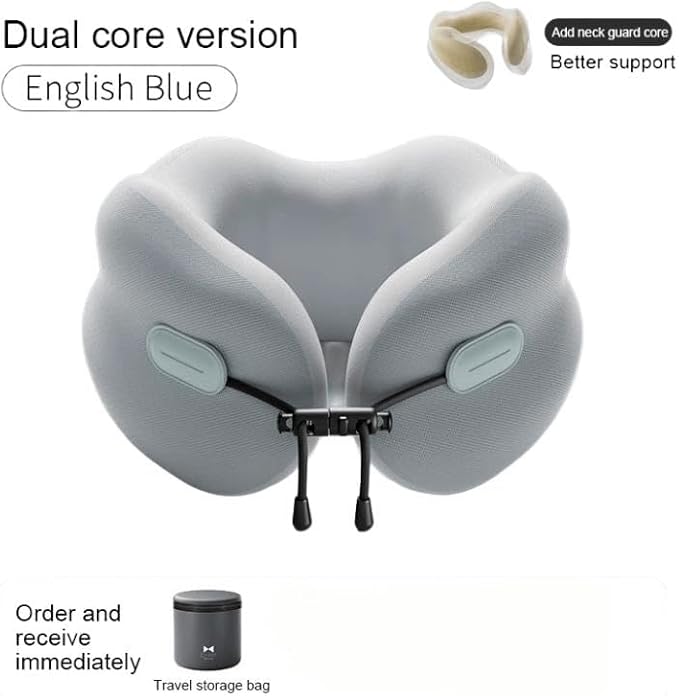 Ultra-Soft Travel Neck Pillow, Ergonomic Design with Contoured Shape, Breathable Fabric,Internal Structure，Travel Blanket Airplane Compact with Bag，Airplane Essentials (English Blue)