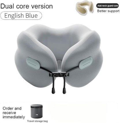 Ultra-Soft Travel Neck Pillow, Ergonomic Design with Contoured Shape, Breathable Fabric,Internal Structure，Travel Blanket Airplane Compact with Bag，Airplane Essentials (English Blue)