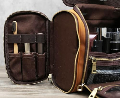 EURYNOME Toiletry Bag For Men, Genuine Leather Toiletries Organizer, Travel Hanging Toiletry Bag Large Water-resistant Bathroom Shaving Kit for Cosmetics, Makeup Case Travel Dopp Kit