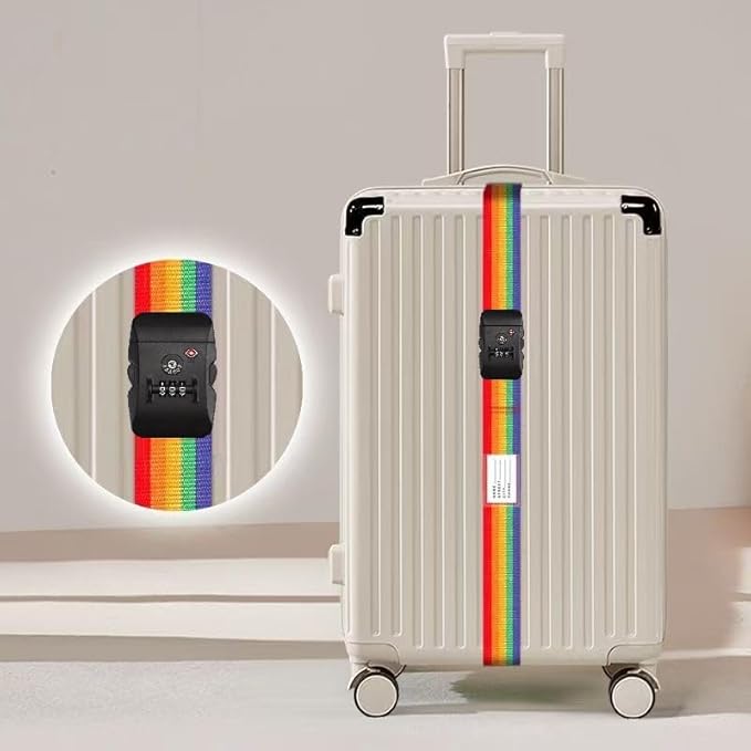 Travel Luggage Strap Adjustable Suitcase Packing Belt with TSA Combination Lock(Rainbow 2 Pack)