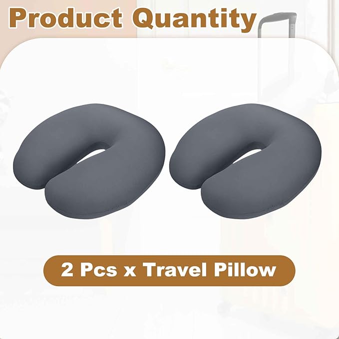 HARFINGTON 2pcs Travel Pillow Airplane Neck Pillow U-Shaped Filled with Foam Beads Stuffable Classic for Sleeping Neck Chin Lumbar Support, Gray