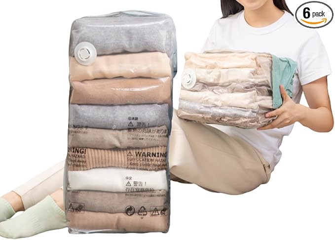 NeatNest 6 Pack Medium Cube Vacuum Storage Bags – Box-Shaped Space Saver Bags for Clothes, Pillows, Bedding, Dual Compression (Vacuum or Hand Press), Durable PE+PA Material