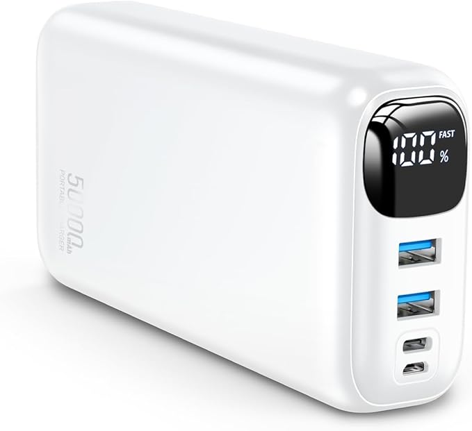 Portable Charger 50000mAh Power Bank - 22.5W Fast Charging External Battery Pack,USB-C Portable Phone Charger for iPhone 17/16/15/14/13 Pro Android Samsung, for Travel Camping Essential-White
