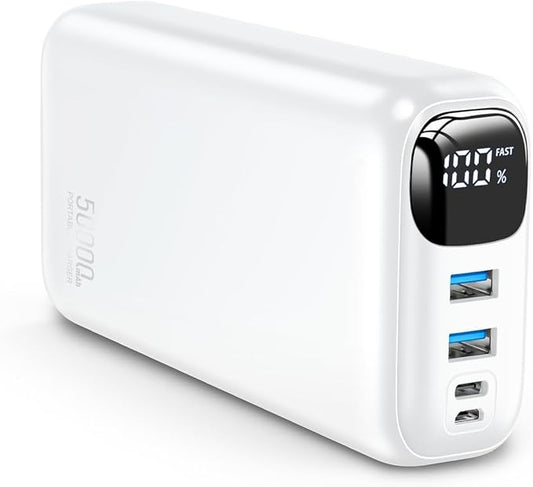Portable Charger 50000mAh Power Bank - 22.5W Fast Charging External Battery Pack,USB-C Portable Phone Charger for iPhone 17/16/15/14/13 Pro Android Samsung, for Travel Camping Essential-White