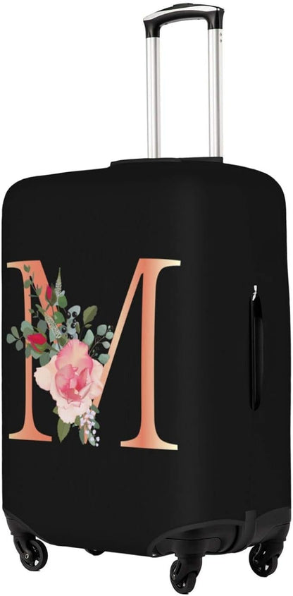 Floral Letter M Travel Luggage Cover Spandex Suitcase Protector Elastic Washable Stretch,Size XL(Fit 29-32inch Suitcase)