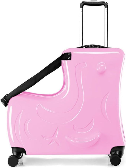 20 Inch Kid Ride Suitcase, Kid Luggage Seat Ride With Lock - Kids Travel Trolley With Safety Belt, Luggage For Kids Airplane Travel,Suitcase To Aged 1-6 Years Old,ABS+PC (Pink)