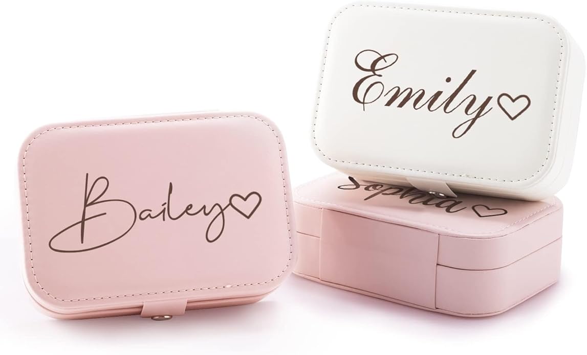 Personalized Jewelry Box for Women, Custom Travel Jewelry Case with Name and Birth Flower, Leather Jewelry Box for Rings, Earrings, Necklaces, Personalized Gifts for Women