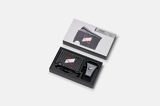 Ridge Wallet for Men - Slim Minimalist Compact Wallet and Card Holder, RFID Protected Front Pocket Wallets for Men with Integrated Cash Strap (MKBHD Carbon Fiber)