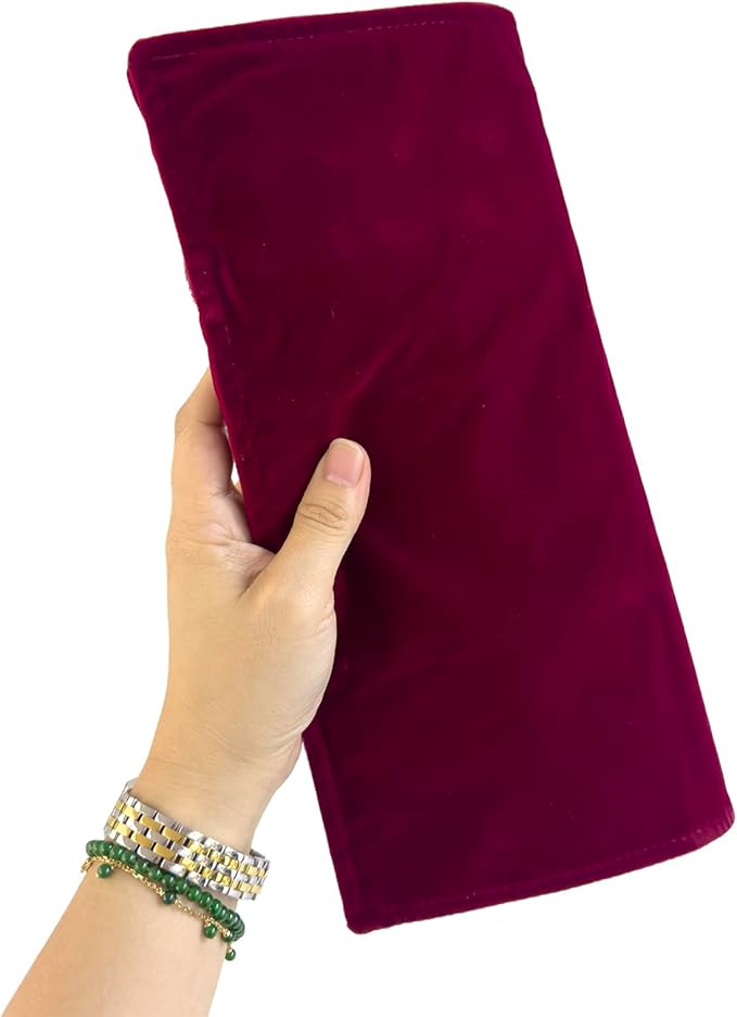 UnionPlus Velvet Jewelry Case Roll Bag for Necklace Bracelet Earrings Rings Multi-compartments, Great Jewelry Organizer for Travel, Burgundy