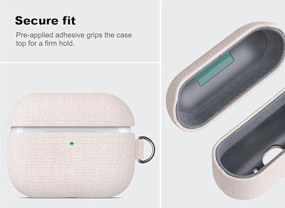 Handmade Case - for AirPods Pro 3 Case Cover with Clip - Selected Skin-Friendly Vegan Leather, Woolen Fabric Cloth Style, Shockproof Hard Cover for AirPods Pro 3rd Generation Earbuds - White