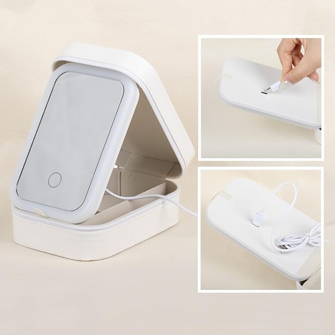 Custom Jewelry Box With LED Light and Makeup Mirror Leather Travel Jewelry Case Organizer Personalized Birth Flower Name Jewelry Boxes For Women