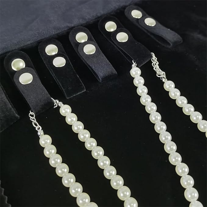 Velvet Travel Jewelry Case Roll Bag Organizer for Necklace Bracelet Earrings Ring (Black) (Black(4+2+2+6))