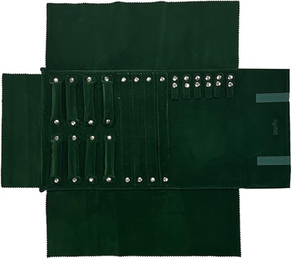 UnionPlus Velvet Jewelry Case Roll Bag for Necklace Bracelet Earrings Rings Multi-compartments, Great Jewelry Organizer for Travel, Blackish Green