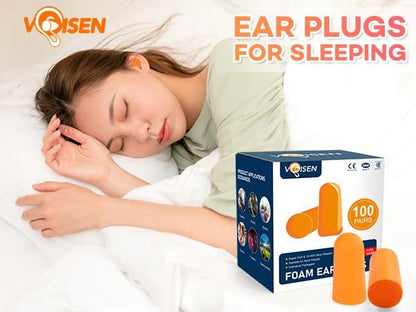 VOISEN Ear Plugs,100 Pairs EarPlug for Sleeping,32dB NRR 37dB SNR Ear Plugs Noise Cancelling for Snoring, Studying, Loud Events, Traveling & Concerts, Individual Package