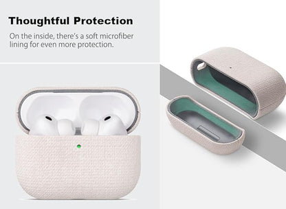 Handmade Case - for AirPods Pro 3 Case Cover - Selected Skin-Friendly Vegan Leather, Woolen Fabric Cloth Style, Drop Protective Hard Cover for AirPods Pro 3rd Generation Earbuds - White