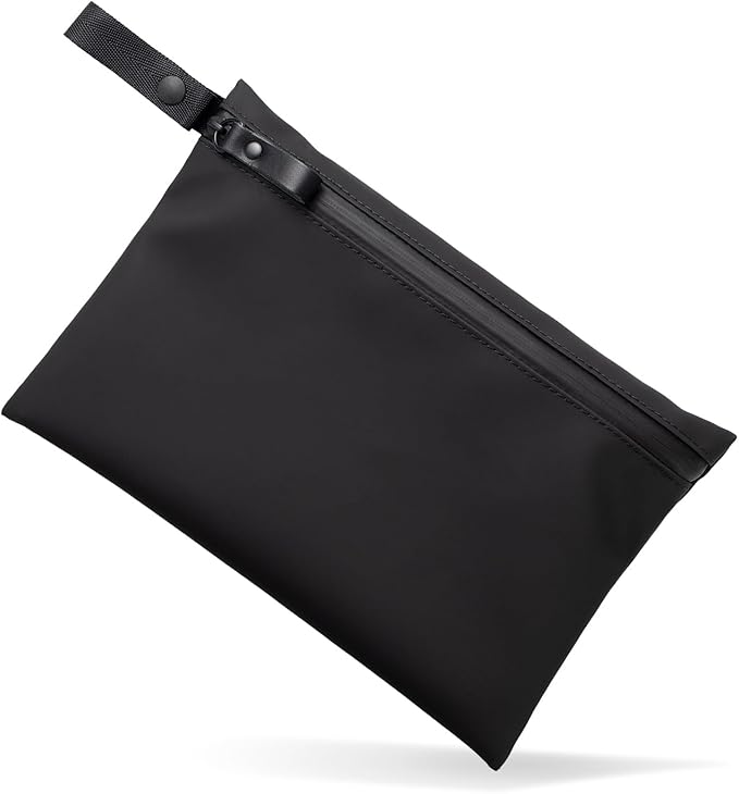 Water-Resistant Zipper Pouch, Made in Japan, Multipurpose Organizer with Pockets for Cords, Essentials, Toiletries, Cosmetics, and Travel Accessories, Eco & Durable Materials, TOFTPOUCH, Medium, Black