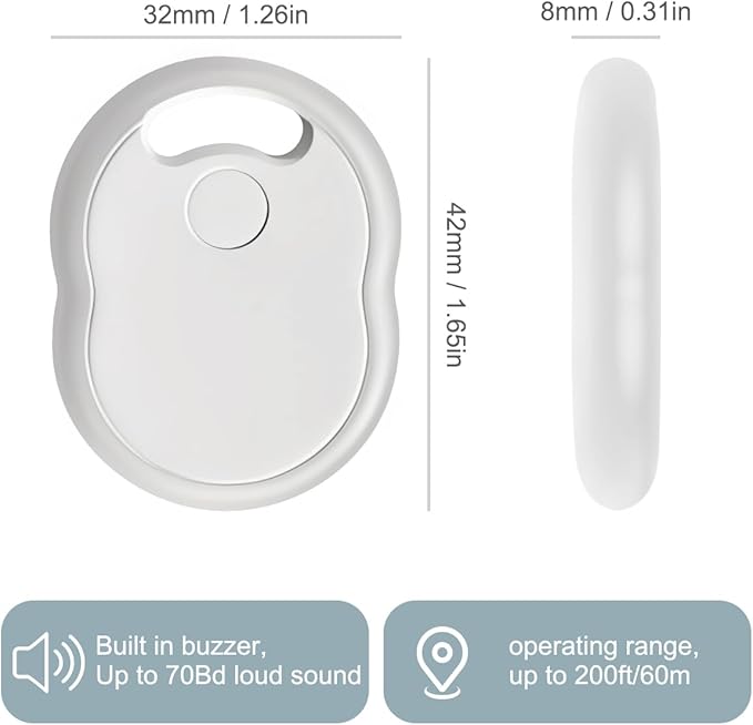 Air Tracker Tags-4 Pack, Bluetooth Tracker with Apple Find My APP (iOS Only), Smart Tag with 70dB Sound, Item Finder for Luggage, Key, Suitcase, Backpack, Replaceable Battery, White