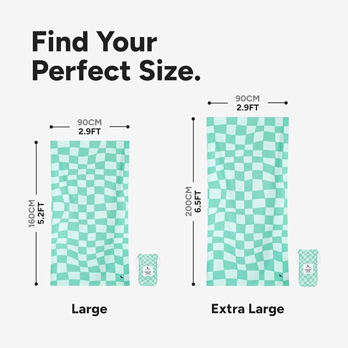 Dock & Bay Beach Towel - Quick Dry, Sand Free - Compact, Lightweight - 100% Recycled - Includes Bag - Check Mate - Extra Large (200x90cm, 78x35)