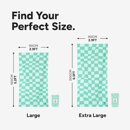 Dock & Bay Beach Towel - Quick Dry, Sand Free - Compact, Lightweight - 100% Recycled - Includes Bag - Check Mate - Extra Large (200x90cm, 78x35)