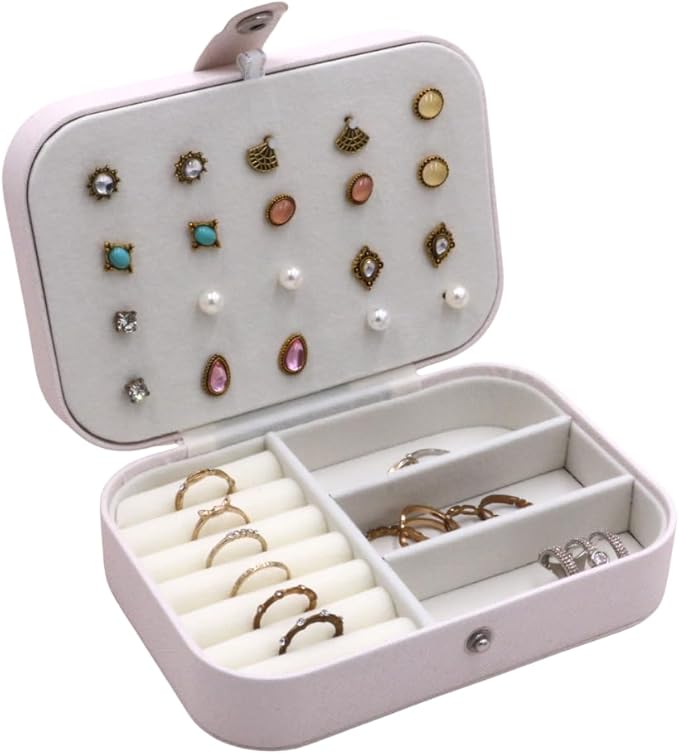 Jewelry Box For Girls | PU Leather Travel Jewelry Case | Jewelry Boxes For Women | Jewelry Organizers And Storage | Box For Earring, Ring, Necklace - Bridesmaid Gifts For Women (White)