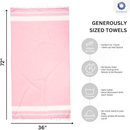 Cotton Turkish Beach Towel Towels Oversized 36"x72" Pool Absorbent Extra Large Quick Dry Sand Travel Towel (Mix, 6 Pack)