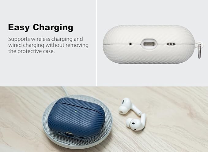 Leather Case - for AirPods Pro 3 Case Cover with Keychain - Selected Skin-Friendly Leather, Carbon Fibre Texture, Handmade Shockproof Hard Cover for AirPods Pro 3rd Generation Earbuds - Blue