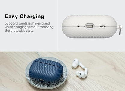 Leather Case - for AirPods Pro 3 Case Cover with Keychain - Selected Skin-Friendly Leather, Carbon Fibre Texture, Handmade Shockproof Hard Cover for AirPods Pro 3rd Generation Earbuds - Blue