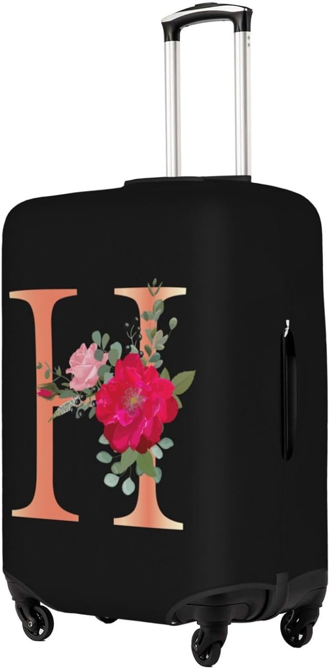 Floral Letter H Travel Luggage Cover Spandex Suitcase Protector Elastic Washable Stretch Suitcase Cover,Size M(Fit 22-24inch Suitcase)