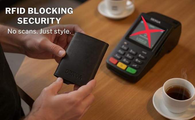 Mens Wallet, Premium Leather Slim Wallet, RFID Blocking Pop-Up Card Holder, Extra Credit Card Slots, Cash Slot, Magnetic Closure, Christmas Gift Ready Gift Box Included