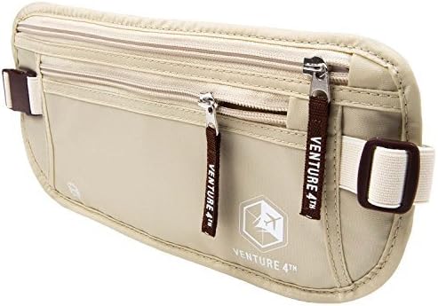VENTURE 4TH Travel Money Belt - Slim Passport Holder RFID Blocking Travel Pouch to Protect Cash, Credit Cards and Travel Documents (Beige)