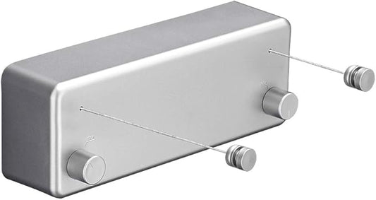 BESy Retractable Clothesline ABS case+Aluminum Dryer with Adjustable Stainless Steel Double Rope String Hotel Style Heavy Duty,Wall Mounted Method, 13.8 Feets,Silver