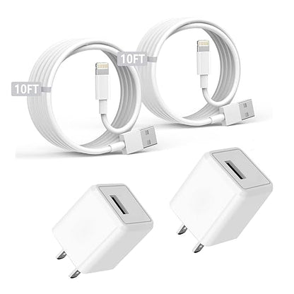 iPhone Charger 10FT, [Apple MFi Certified] 2-Pack Long Fast Charging Lightning Cord Cable USB Wall Charger Travel Plug Adapter for iPhone 14/13/12/11/Pro/Pro Max/Mini/8/7/6s Plus/XR/XS Max/SE2022/iPad