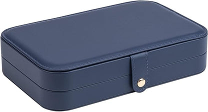 2-Layer Travel Jewelry Box for Women, Portable Jewelry Organizer with Mirror & Removable Dividers, PU Leather Jewelry Case – Gift for Wife, Mom, Girlfriend (Navy Beige)