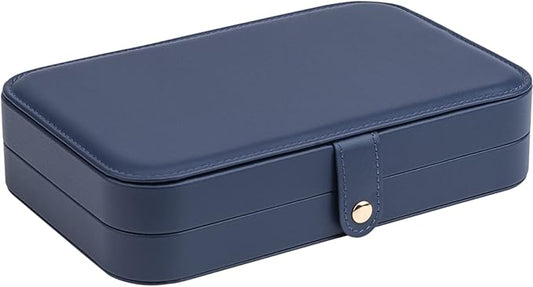 2-Layer Travel Jewelry Box for Women, Portable Jewelry Organizer with Mirror & Removable Dividers, PU Leather Jewelry Case – Gift for Wife, Mom, Girlfriend (Navy White)