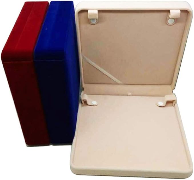 Jewelry Set Velvet Box Necklace Earring Ring Necklace Bracelet Gift Display Case Wedding Jewelry Storage Holder (Beige for Long Pearl Chain)