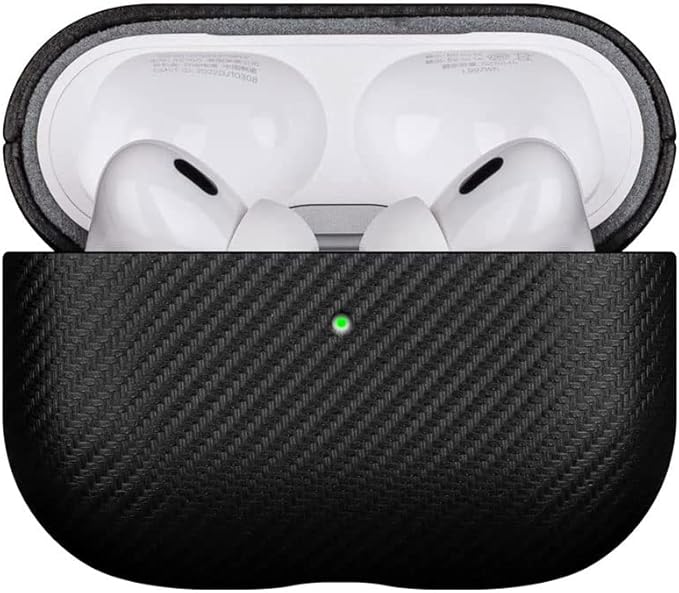 LOPIE Handmade AirPods Pro 2nd Generation Case (Not for 1st Gen) - Carbon Fiber Style Vegan Leather Protective Cover for Men/Women - Black