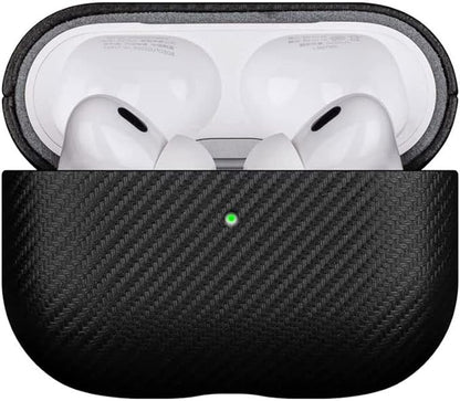 LOPIE Handmade AirPods Pro 2nd Generation Case (Not for 1st Gen) - Carbon Fiber Style Vegan Leather Protective Cover for Men/Women - Black