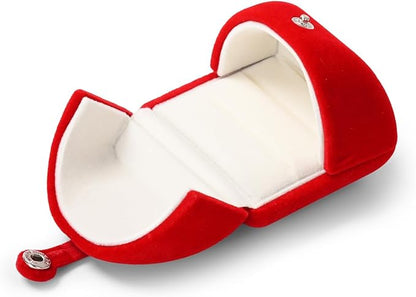 Oirlv Elegant Red Velvet Double Ring Box - Keepsake Gift Holder for Wedding, Proposal & Engagement Ceremonies (Couple Ring Bearer Box)