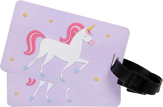 Wildkin Kids Luggage Tags – Set of 2, Durable Bag Tags w/Info Card for Suitcases & Backpacks - Unicorn