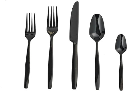 Black 20-Piece Silverware Set,Stainless Steel Flatware Utensils Cutlery Set for 4,Including Steak Knife Fork and Spoon,Dishwasher Safe,Modern Tableware for Home & Dining
