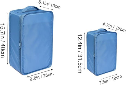Travel Shoe Bags, Foldable Waterproof Shoe Pouches Organizer-Double Layer (2+2 Seablue Shoebags)
