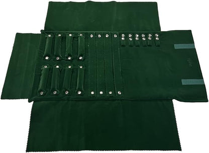 UnionPlus Velvet Jewelry Case Roll Bag for Necklace Bracelet Earrings Rings Multi-compartments, Great Jewelry Organizer for Travel, Blackish Green