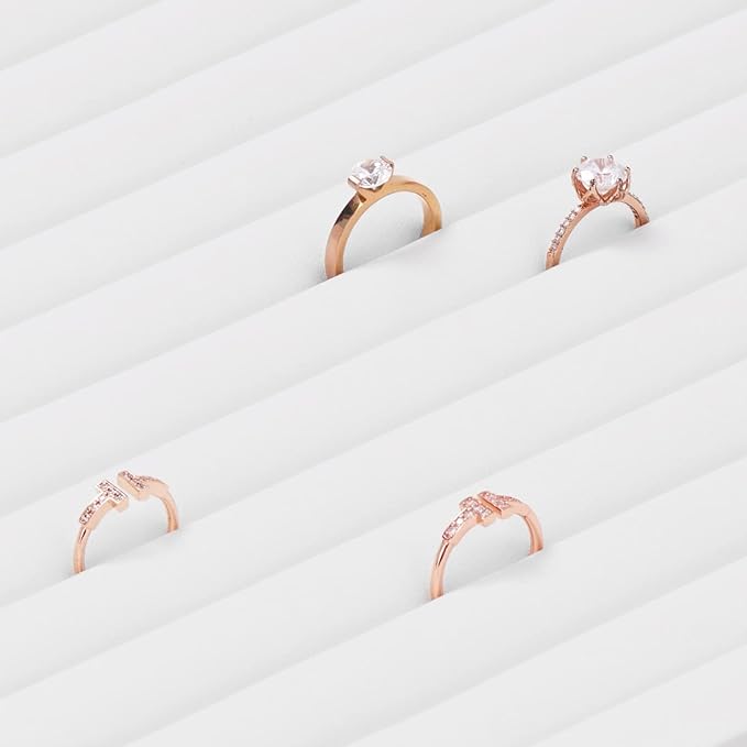 Oirlv Premium White Leather Stackable Jewelry Tray Ring Holder Organizer Showcase Ring Earring Display