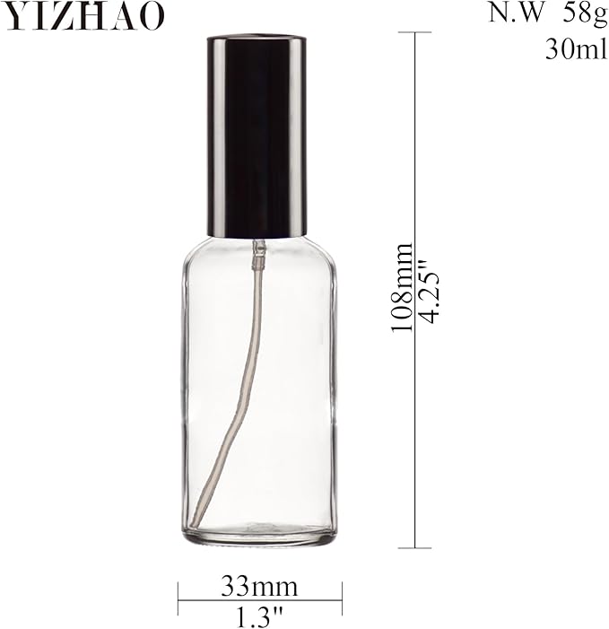 YIZHAO Clear Glass Spray Bottles 1oz, with Small Fine Mist Spray, Metal Cap, Refillable for Essential Oil,Travel,Cleaning,Perfume,Aromatherapy,Makeup – 24 Pcs