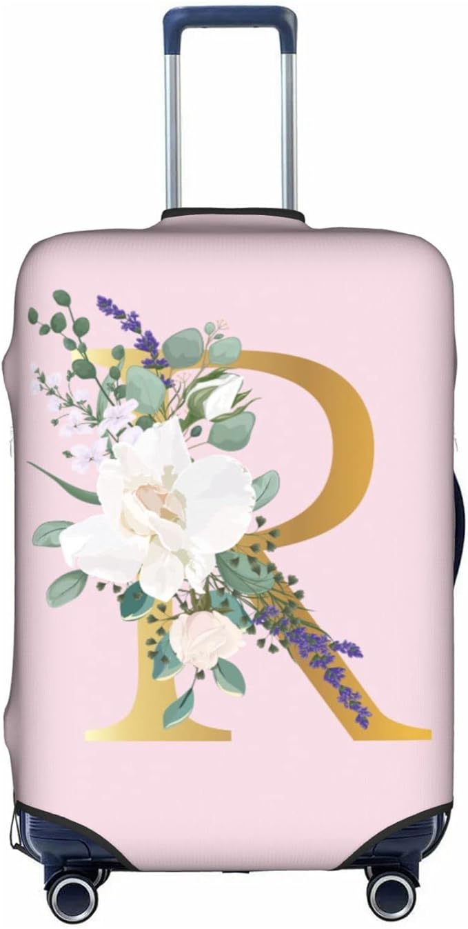 Flower Lette R Pink Luggage Cover Elastic Washable Stretch Suitcase Protector Anti-Scratch Travel Suitcase Cover for Kid and Adult M (22-24 inch suitcase)